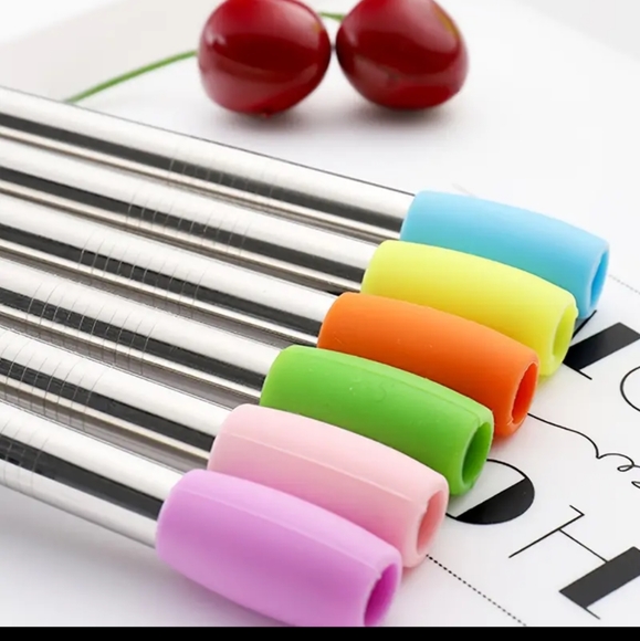 5/25 5 PC Stainless Steel Straw set, Reusable Metal Straws With Silicone Tips - Picture 5 of 8